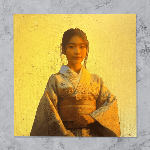 超美品!原画 値下げ交渉あり。金箔で着物美人画 アクリル画 絵画 箔景色-美人画 (227㎜×227㎜) – Kuronuma Art